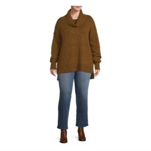 Terra & Sky Women's Plus Size Cowl Neck Tunic Sweater Brown